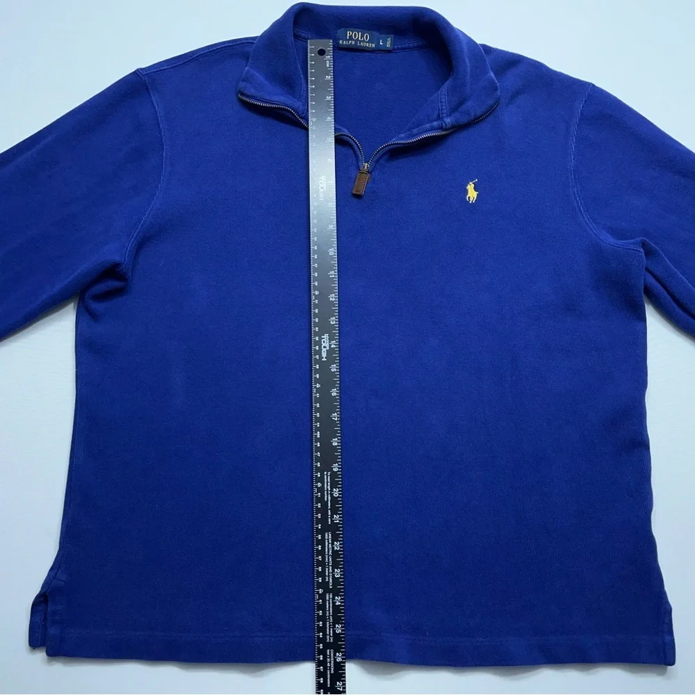 Polo Ralph Lauren 1/4 Zip Sweater Mens Size Large Blue Pony Logo Cotton Designer